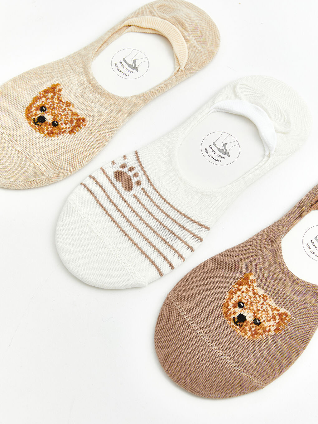 Kahverengi Kaymak Topuk Desenli Kadın Babet Çorap 3'lü-1