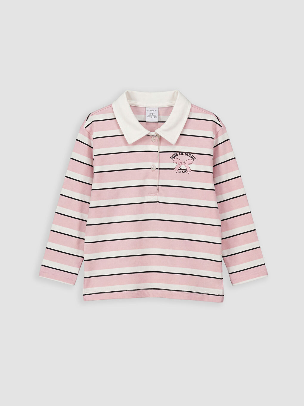 Ekru Polo Yaka Çizgili Kız Bebek Tişört-1