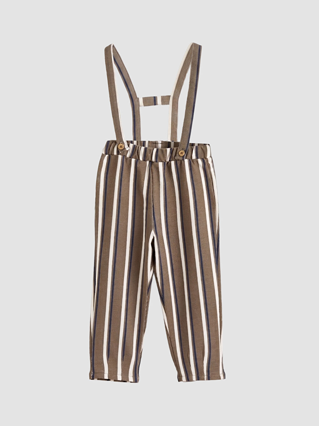 Kahverengi Erkek Bebek Çizgili Askılı Pantolon-1