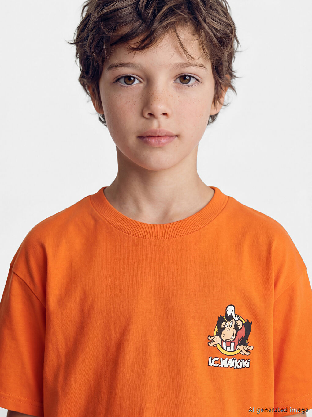 Turuncu Nostaljik Maymun Baskılı Unisex Çocuk Tişört-2