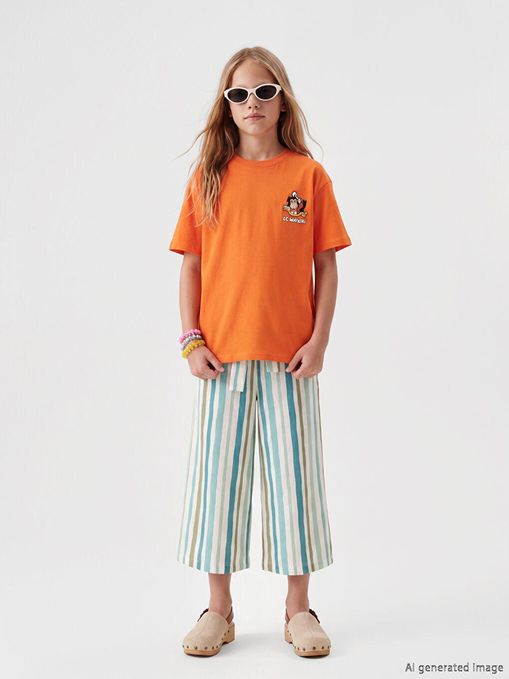 Turuncu Nostaljik Maymun Baskılı Unisex Çocuk Tişört-1