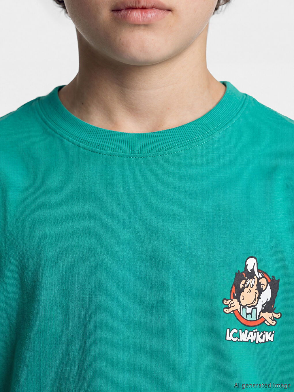 Yeşil Nostaljik Maymun Baskılı Unisex Çocuk Tişört-2