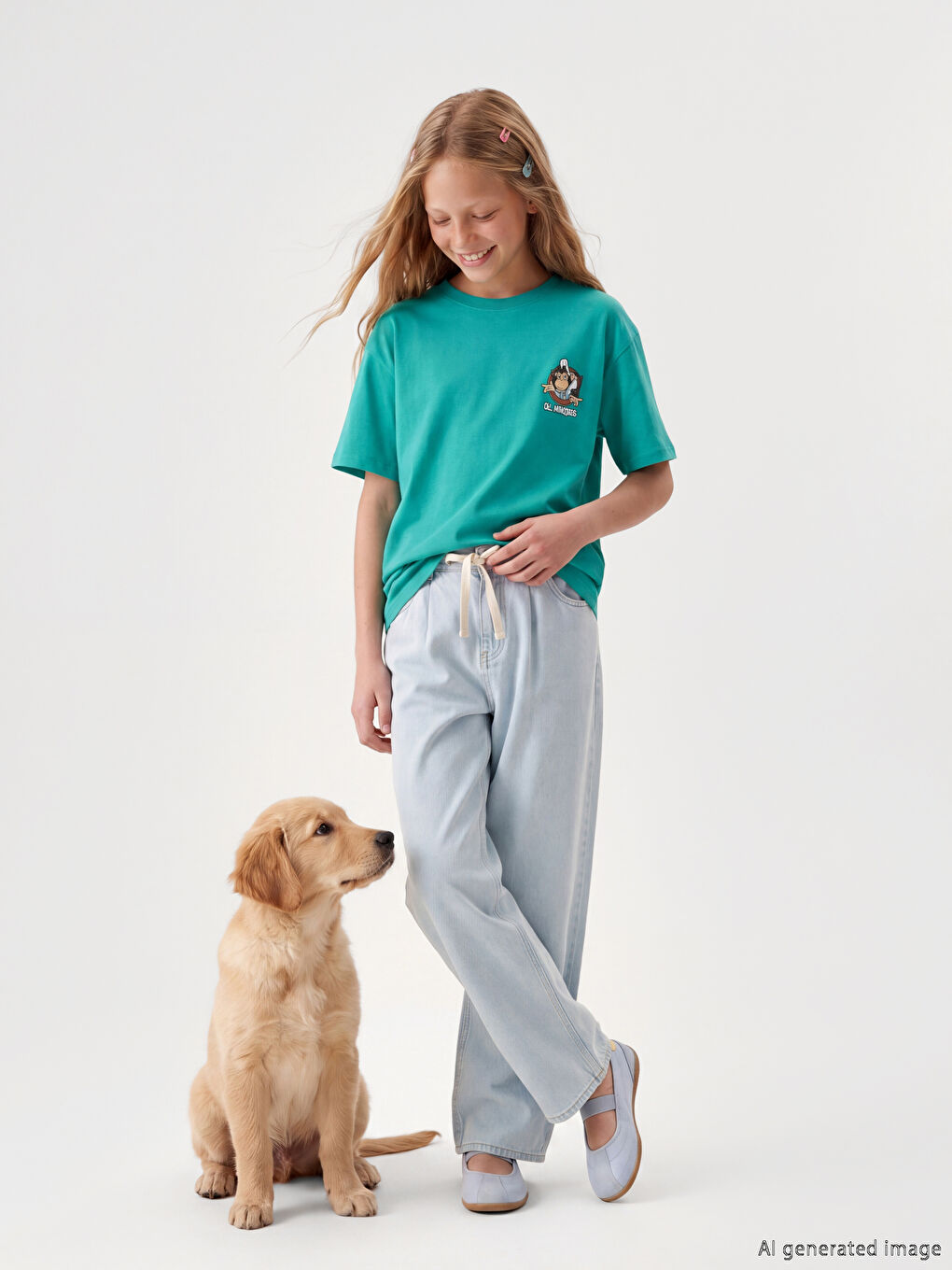 Yeşil Nostaljik Maymun Baskılı Unisex Çocuk Tişört-1