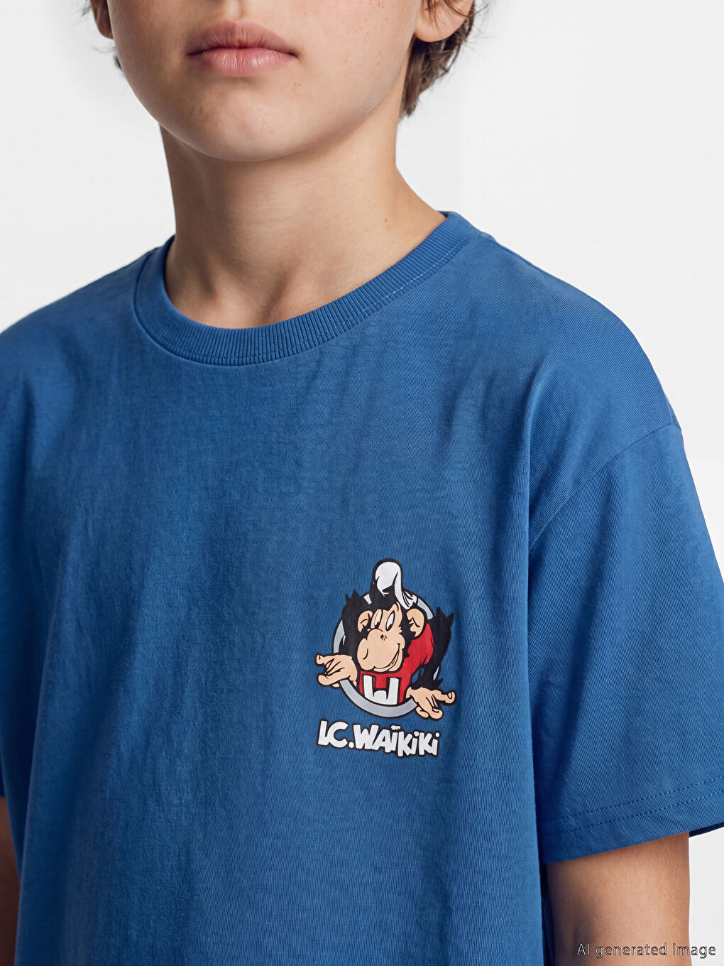 Mavi Nostaljik Maymun Baskılı Unisex Çocuk Tişört-2