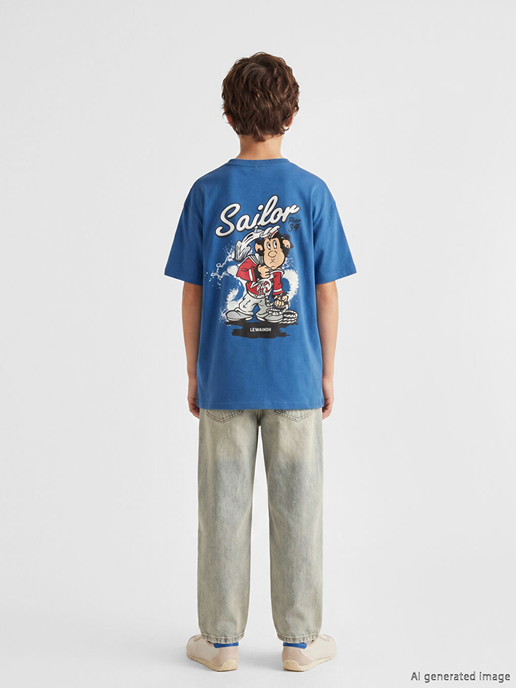 Mavi Nostaljik Maymun Baskılı Unisex Çocuk Tişört-3