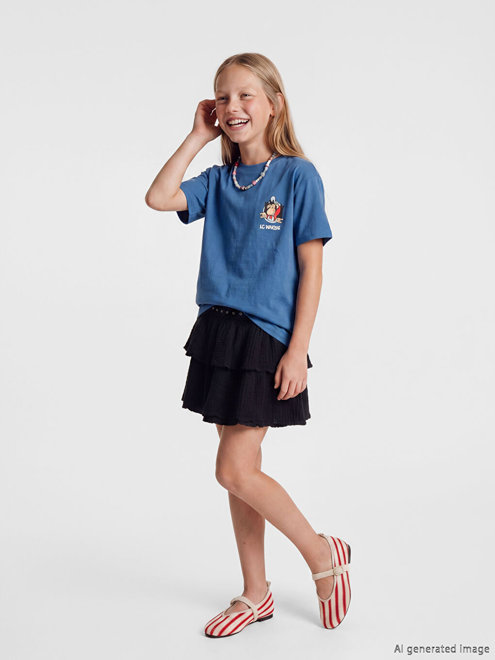 Mavi Nostaljik Maymun Baskılı Unisex Çocuk Tişört-1