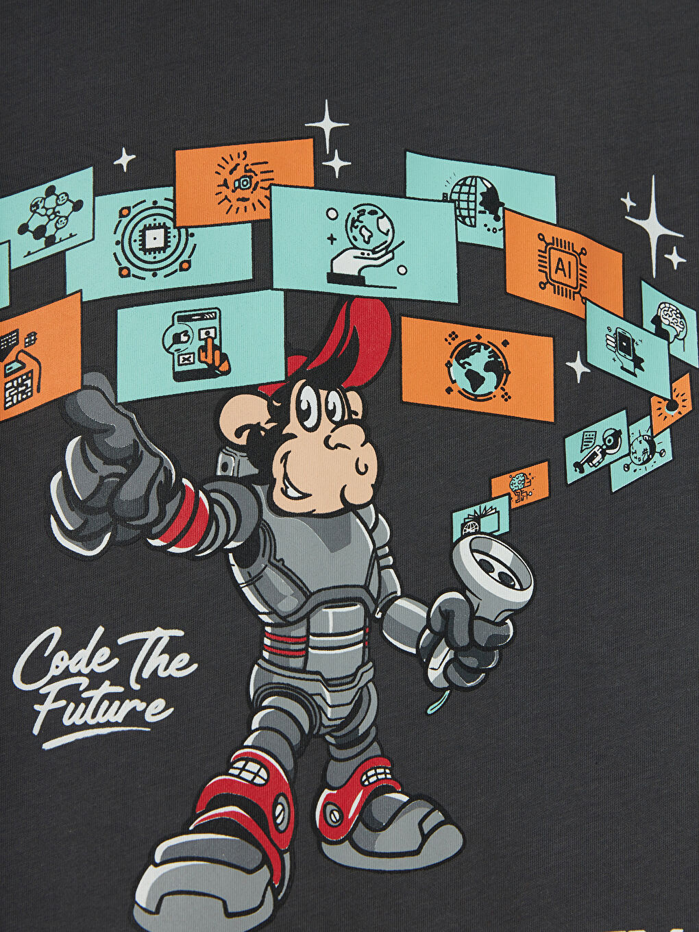 Antrasit Nostaljik Maymun Baskılı Erkek Çocuk Tişört-2