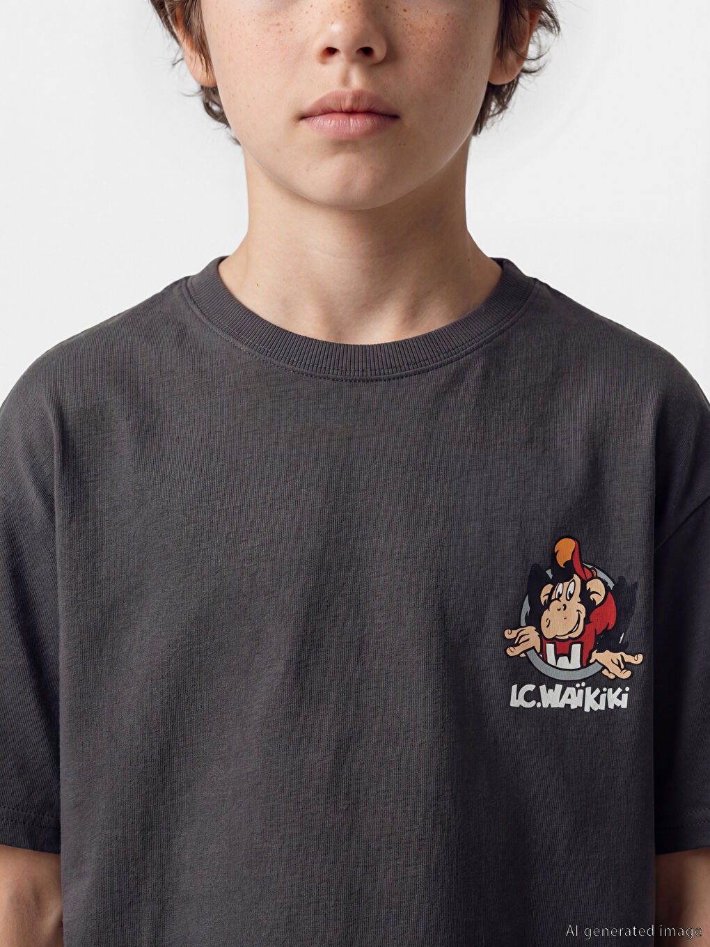 Antrasit Nostaljik Maymun Baskılı Unisex Çocuk Tişört-2