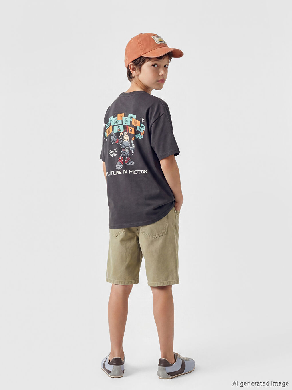 Antrasit Nostaljik Maymun Baskılı Unisex Çocuk Tişört-3