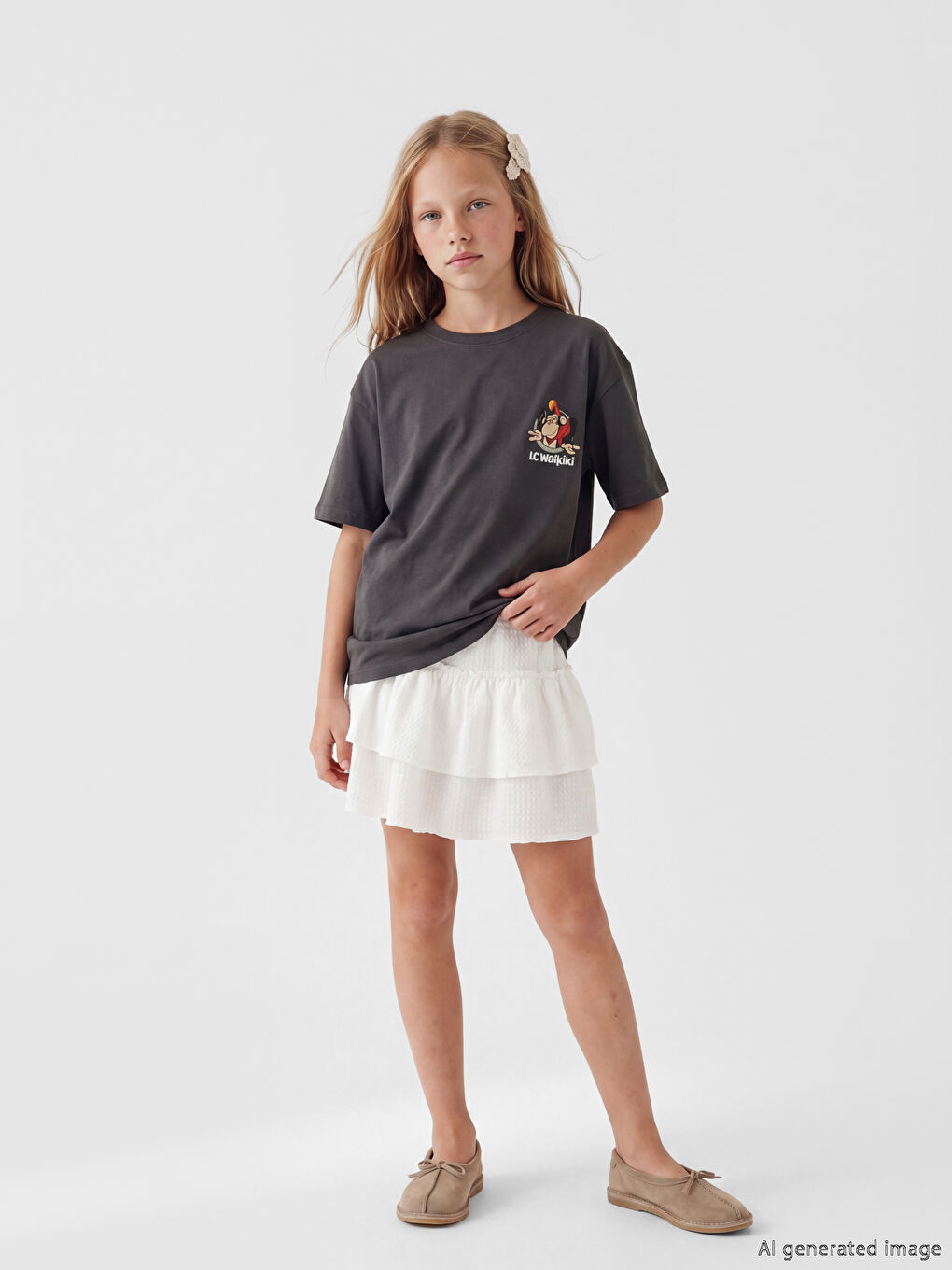 Antrasit Nostaljik Maymun Baskılı Unisex Çocuk Tişört-1