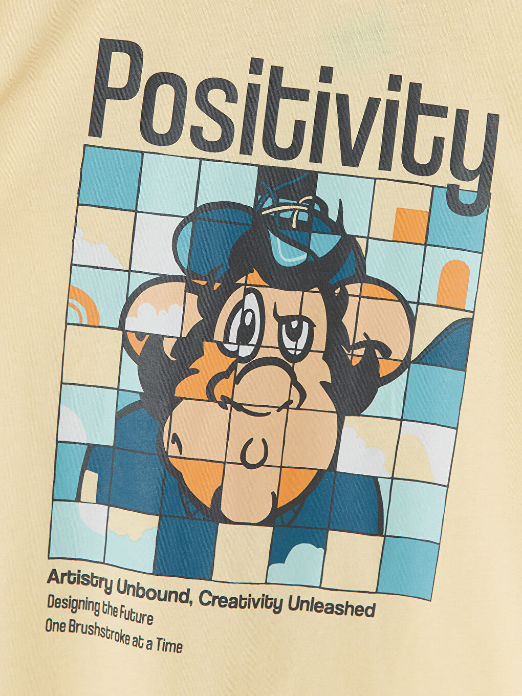 Sarı Nostaljik Maymun Baskılı Erkek Çocuk Tişört-2