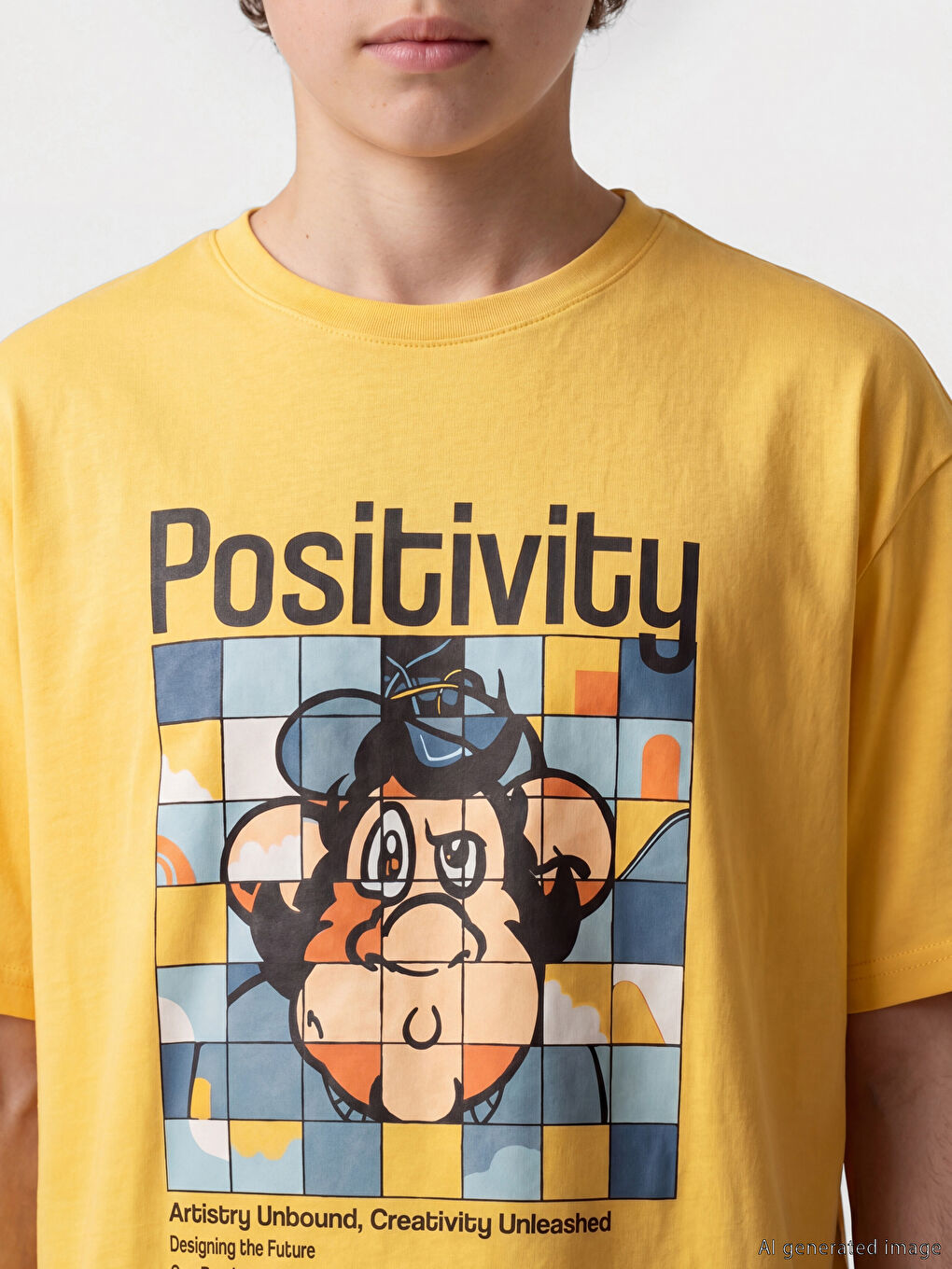 Sarı Nostaljik Maymun Baskılı Unisex Çocuk Tişört-2