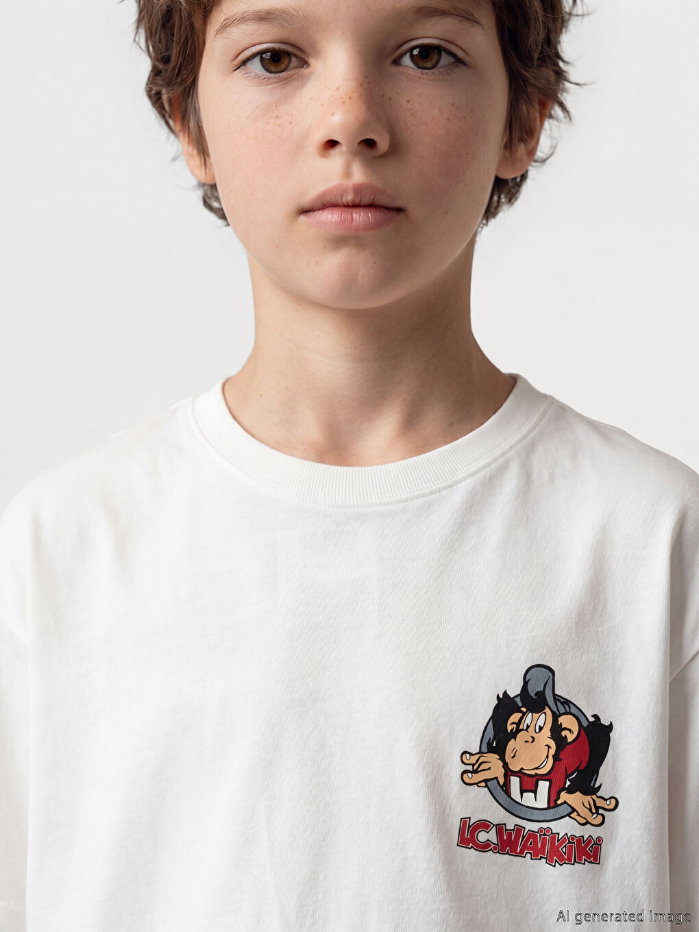 Beyaz Nostaljik Maymun Baskılı Erkek Çocuk Tişört-2