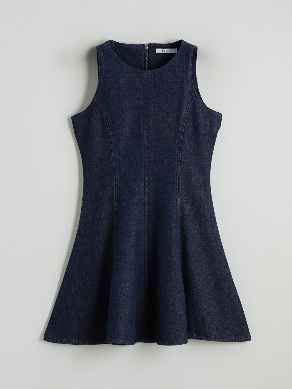 Rochie mini din denim cu decolteu pătrat-4
