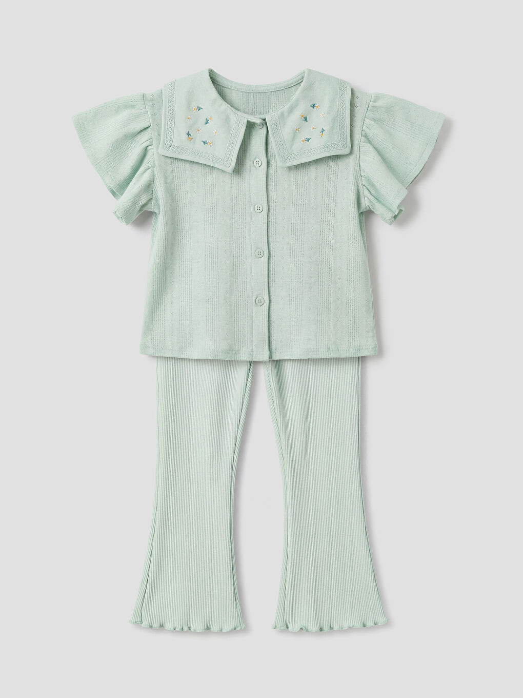 Yeşil Çiçekli Kız Bebek Gömlek ve Pantolon