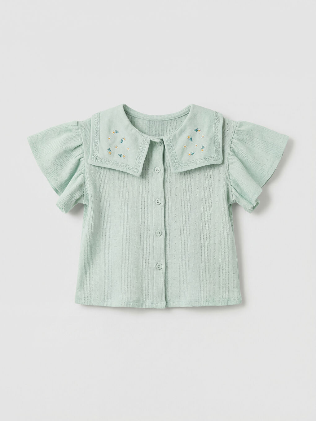 Yeşil Çiçekli Kız Bebek Gömlek ve Pantolon-1