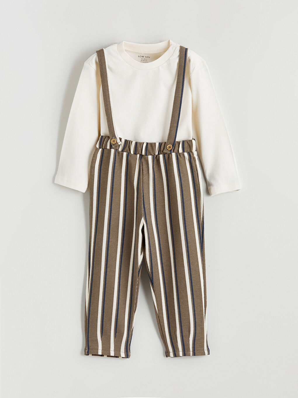 Ekru Çizgili Erkek Bebek Tişört ve Pantolon