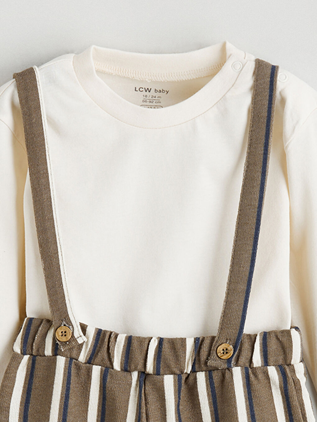 Ekru Çizgili Erkek Bebek Tişört ve Pantolon-4