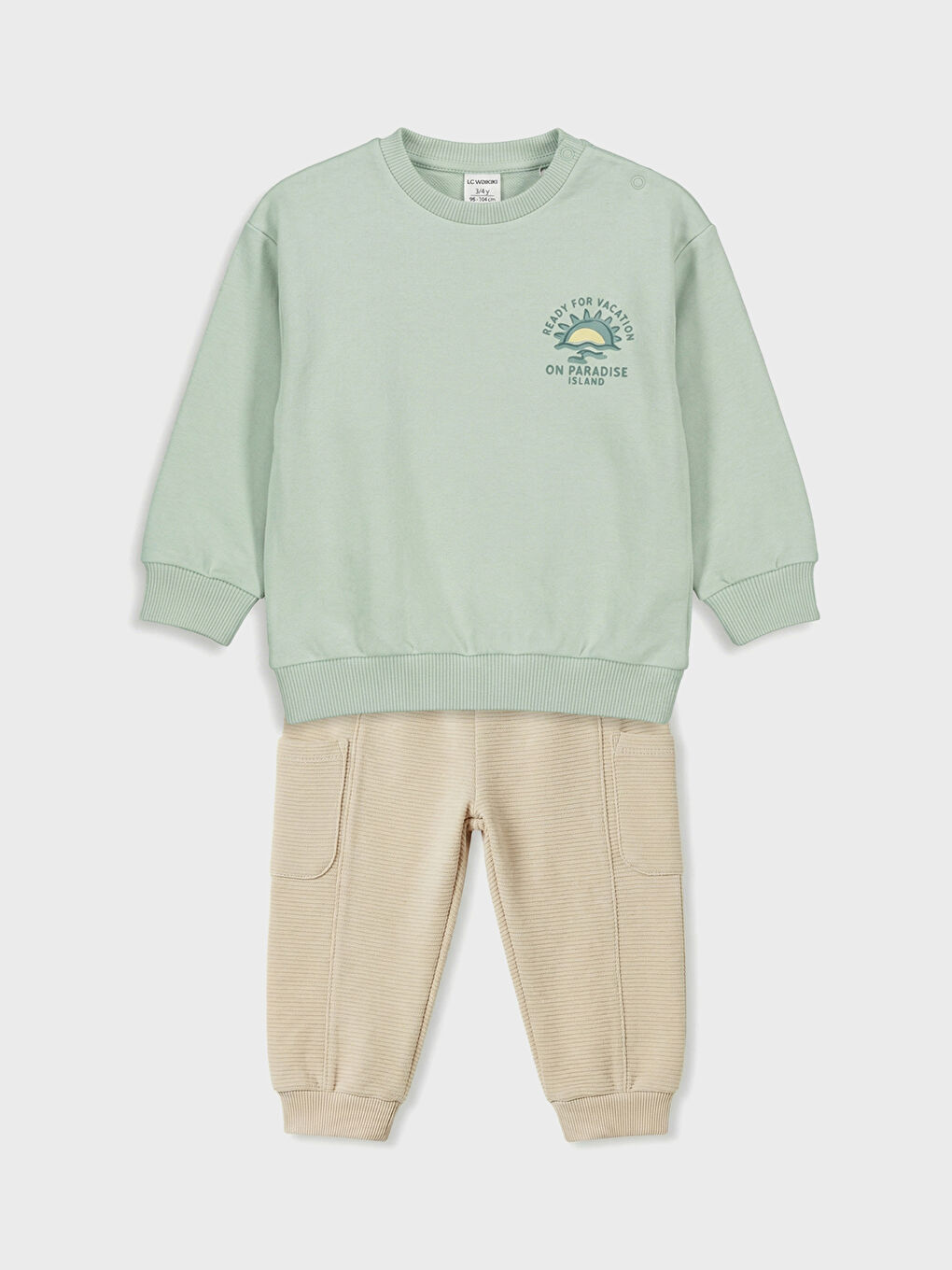 Yeşil Bisiklet Yaka Erkek Bebek Sweatshirt ve Eşofman Altı