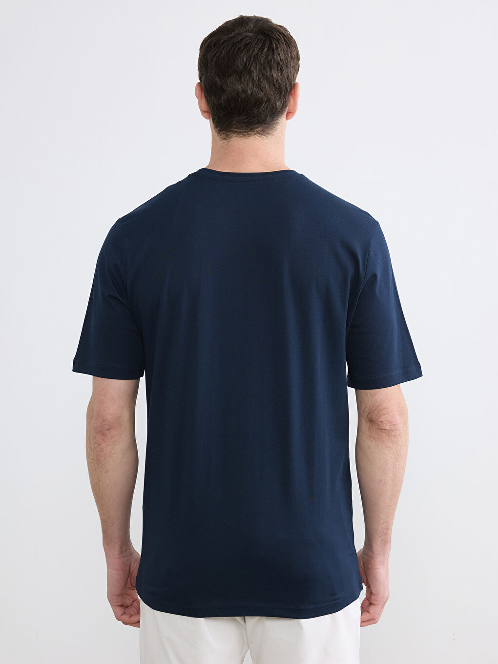 Lacivert Bisiklet Yaka Baskılı Penye Erkek Tişört-3