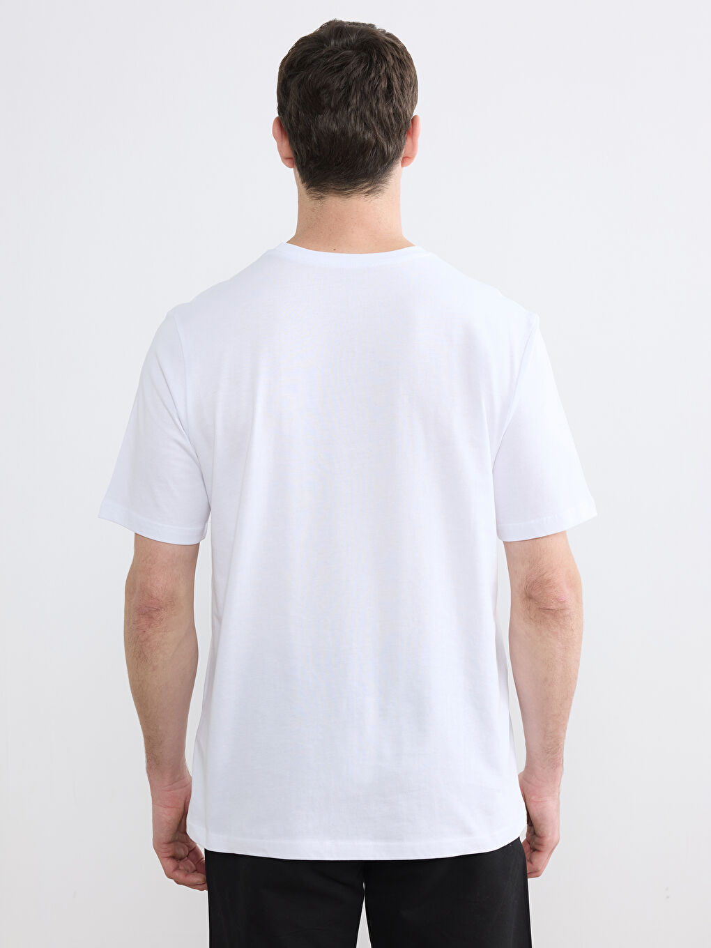 Beyaz Bisiklet Yaka Baskılı Penye Erkek Tişört-3