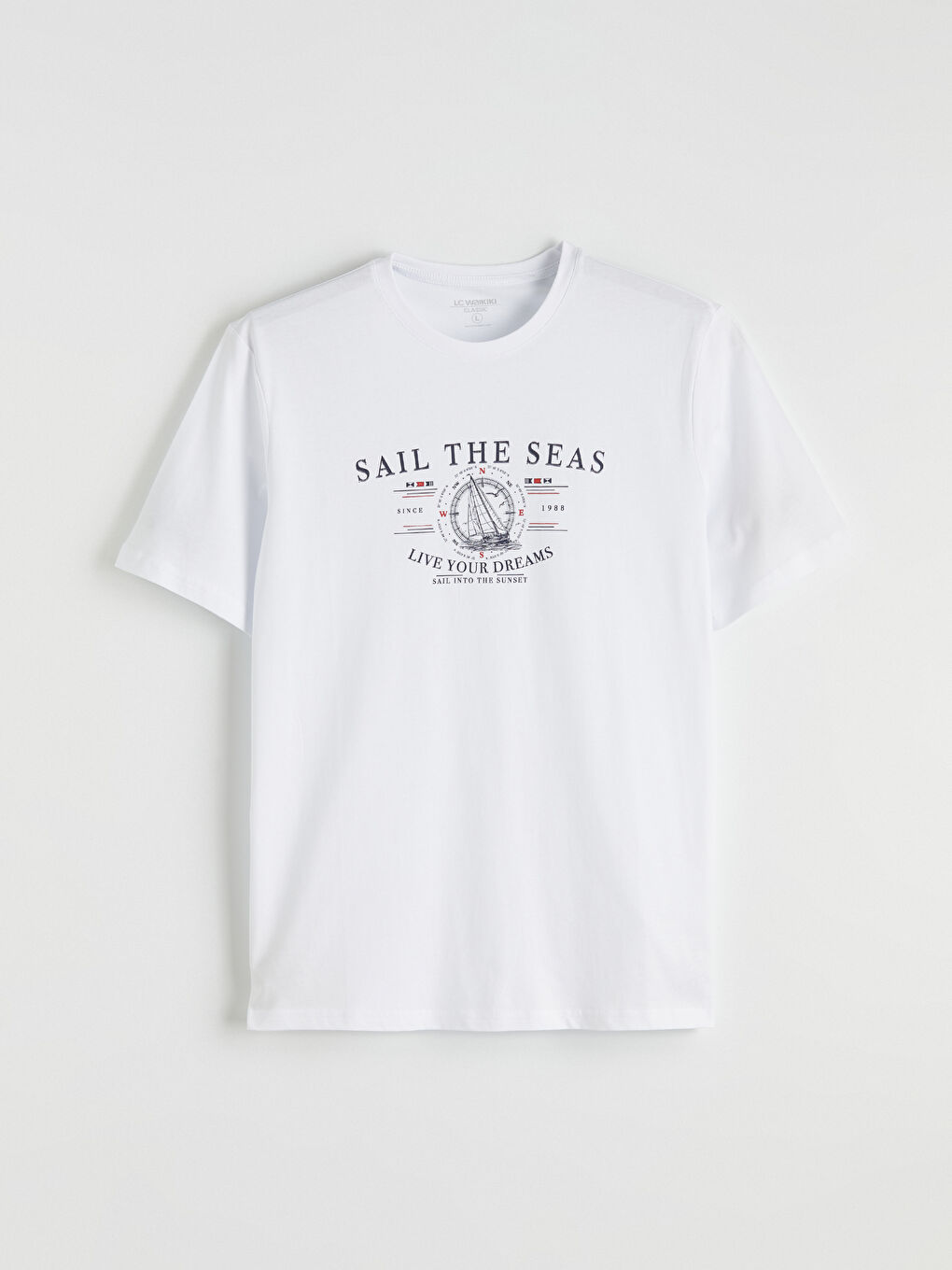 Beyaz Bisiklet Yaka Baskılı Penye Erkek Tişört-4