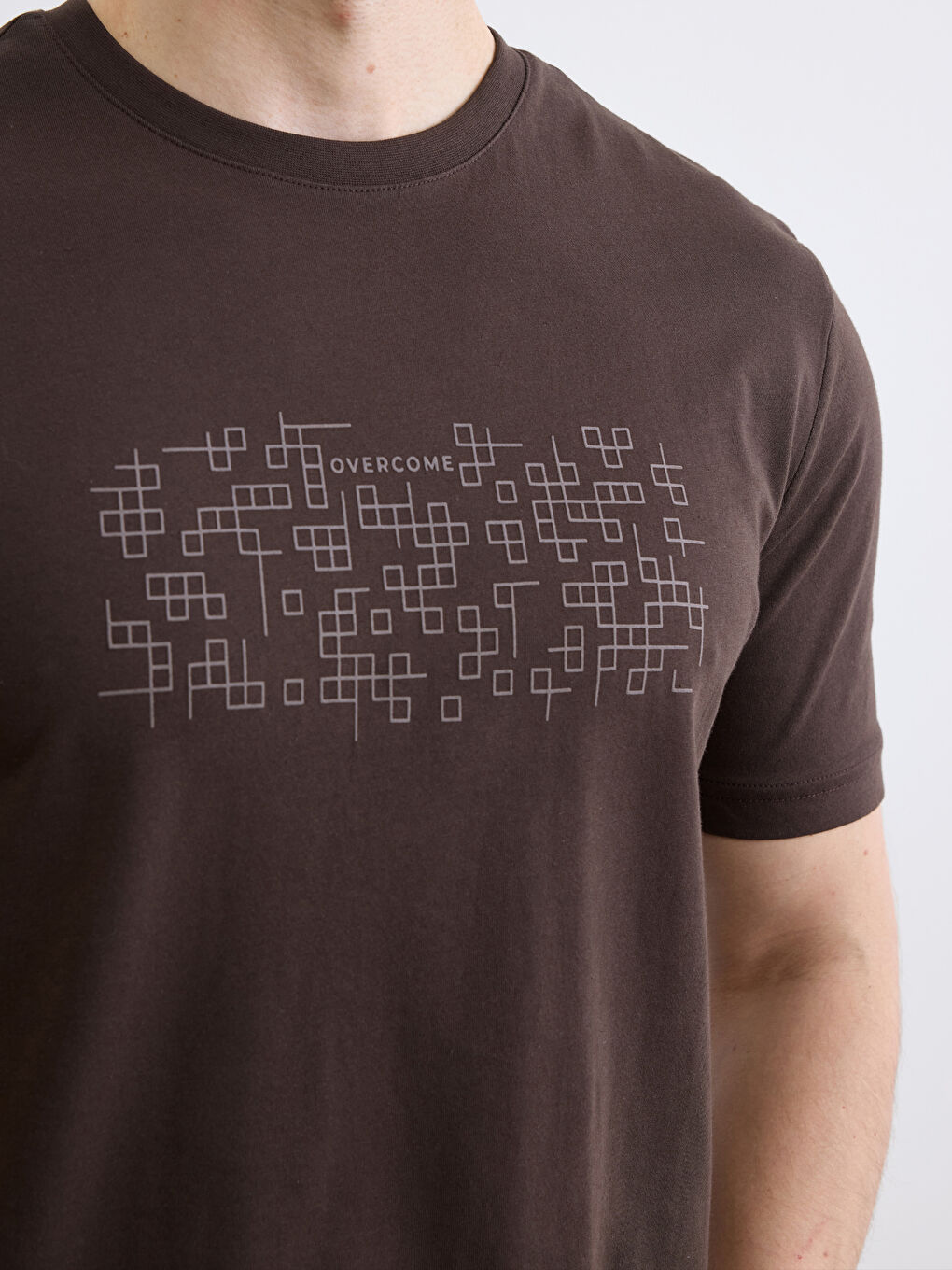 Kahverengi Bisiklet Yaka Baskılı Penye Erkek Tişört-2