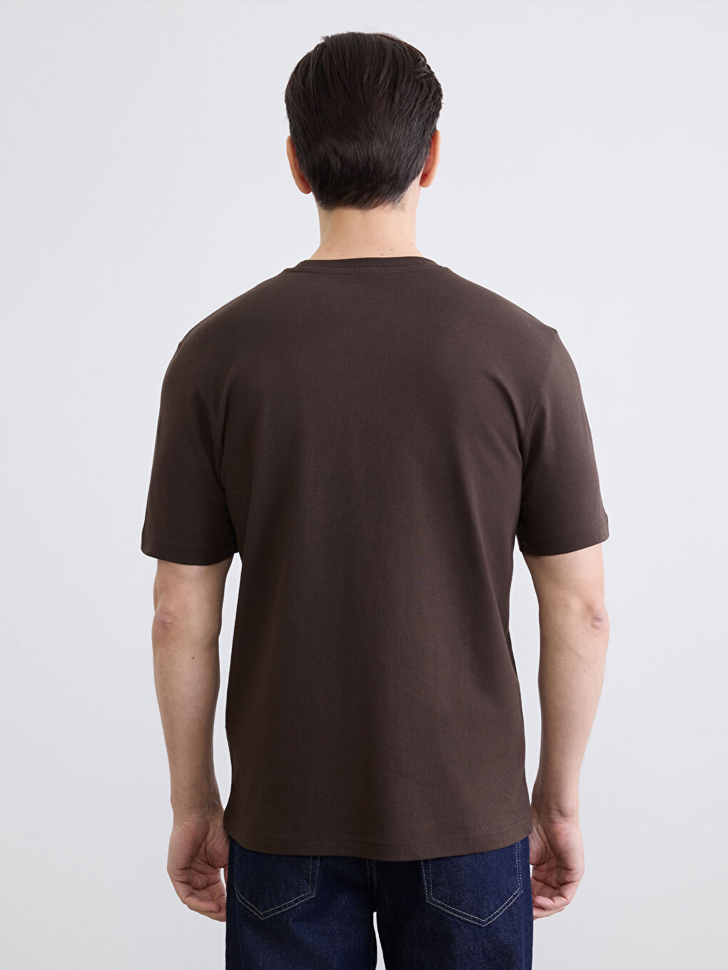 Kahverengi Bisiklet Yaka Baskılı Penye Erkek Tişört-3