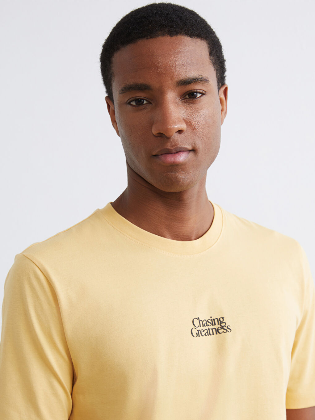 Sarı Bisiklet Yaka Baskılı Penye Erkek Tişört-2