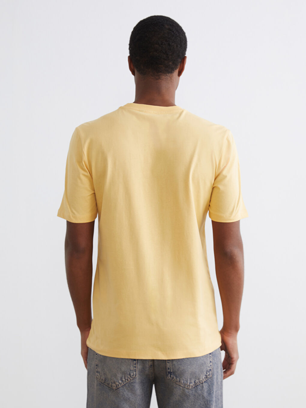 Sarı Bisiklet Yaka Baskılı Penye Erkek Tişört-4