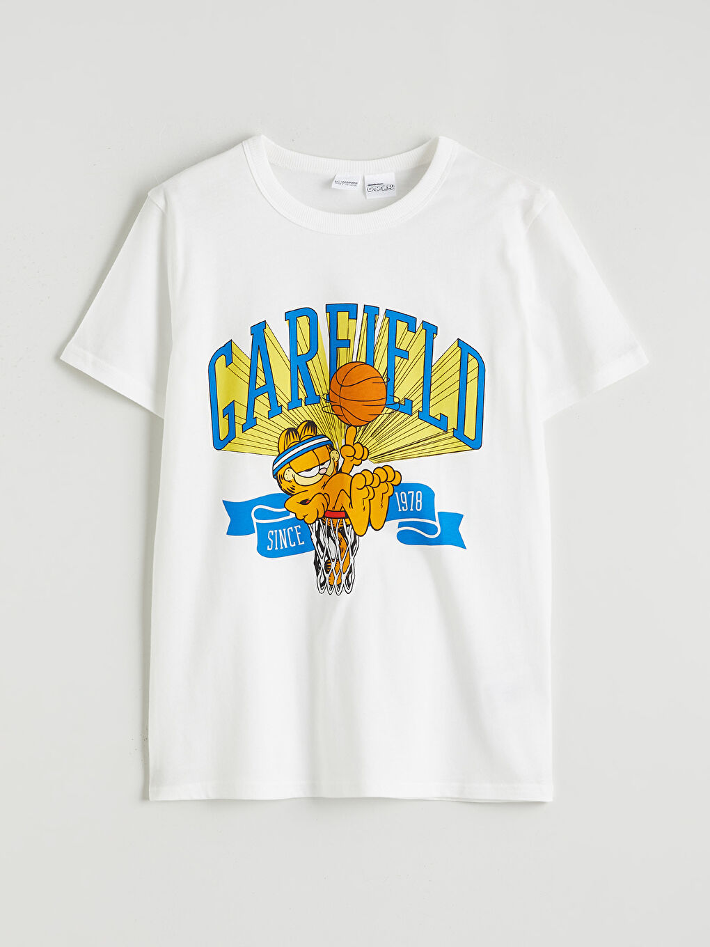 Ekru Bisiklet Yaka Garfield Baskılı Erkek Çocuk Tişört