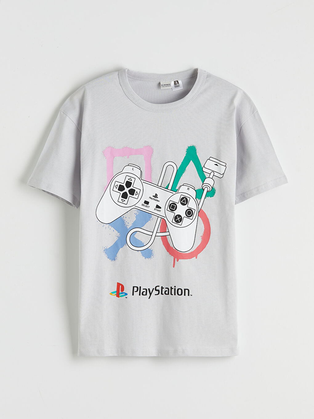 Gri Bisiklet Yaka PlayStation Baskılı Erkek Çocuk Tişört