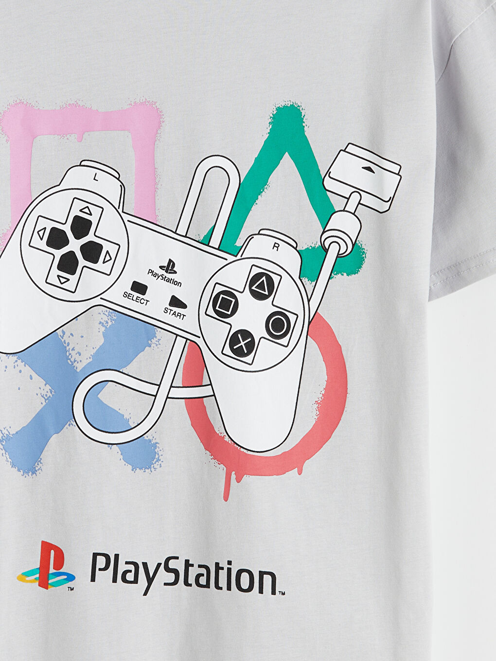 Gri Bisiklet Yaka PlayStation Baskılı Erkek Çocuk Tişört-2