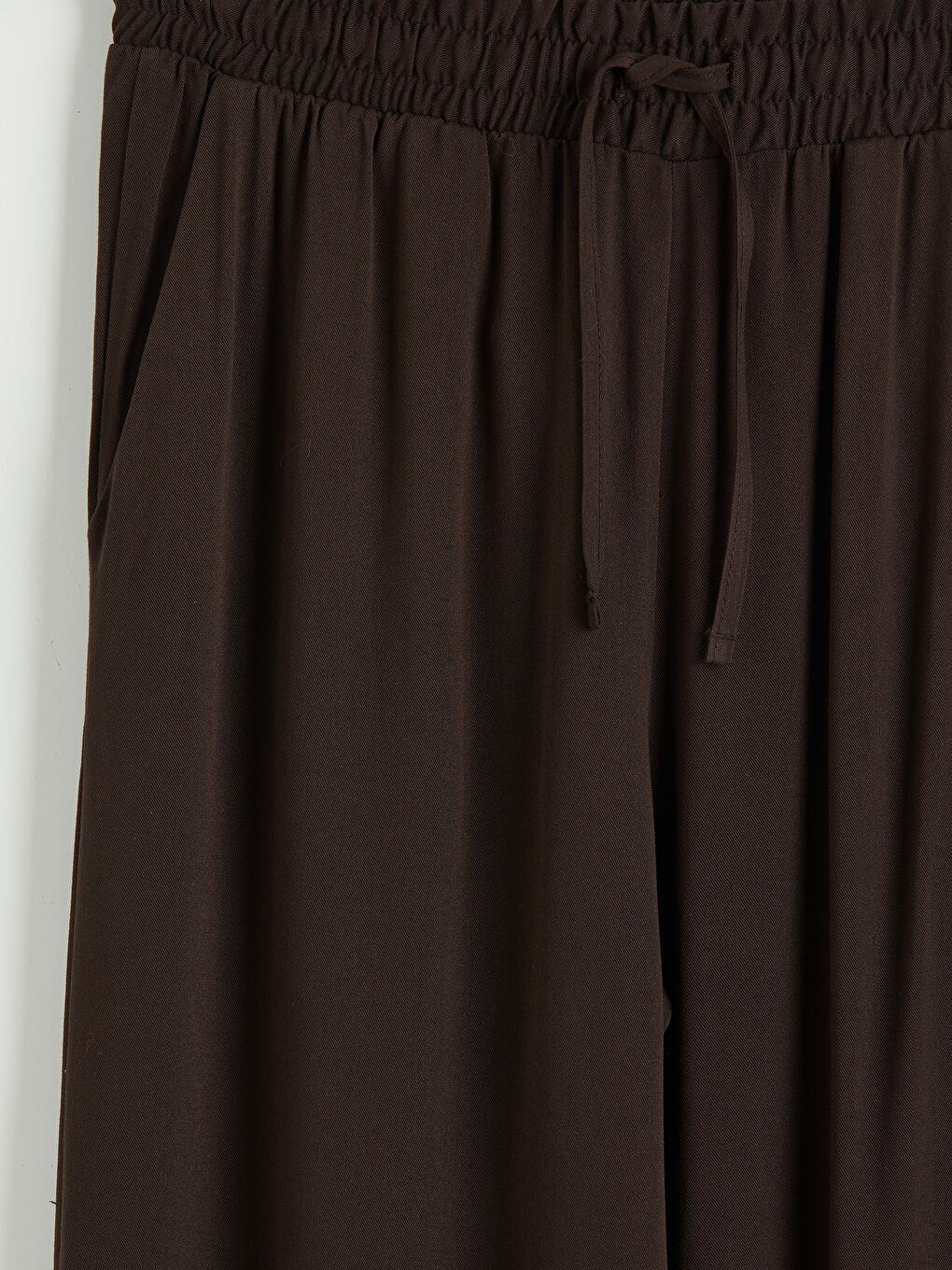Kahverengi Beli Lastikli Geniş Paça Kadın Pantolon	-2