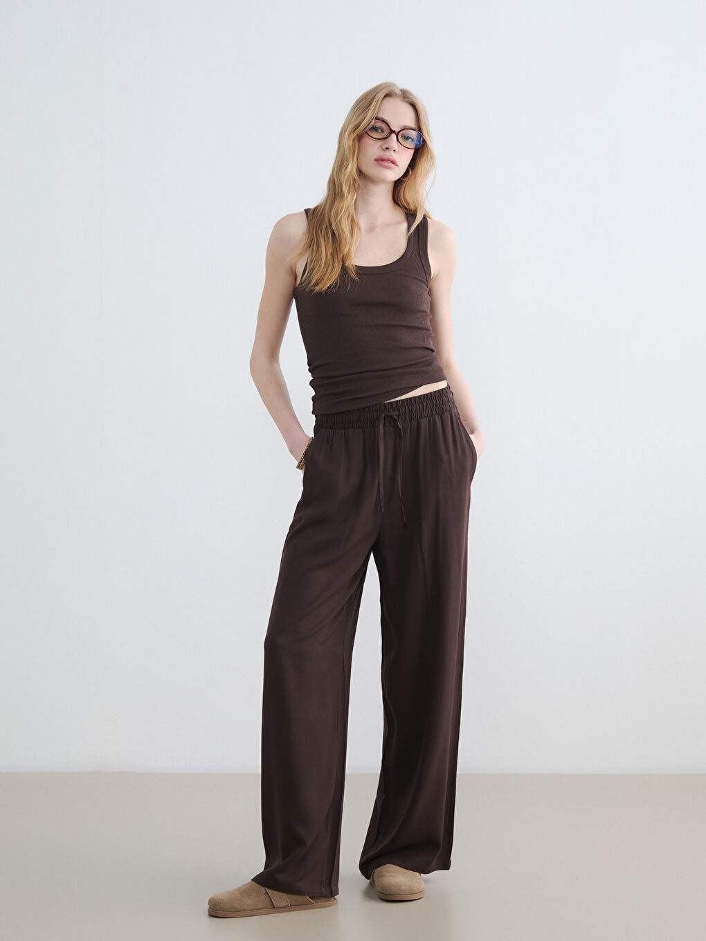 Elastic Waist Wide Leg Women's Trousers