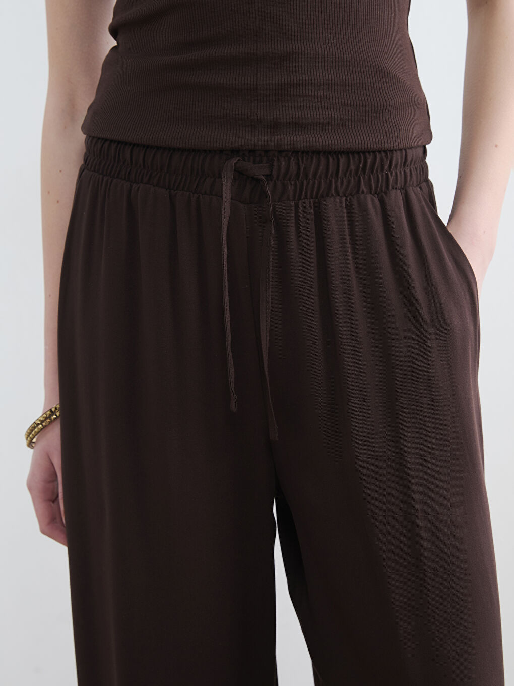 Elastic Waist Wide Leg Women's Trousers-2