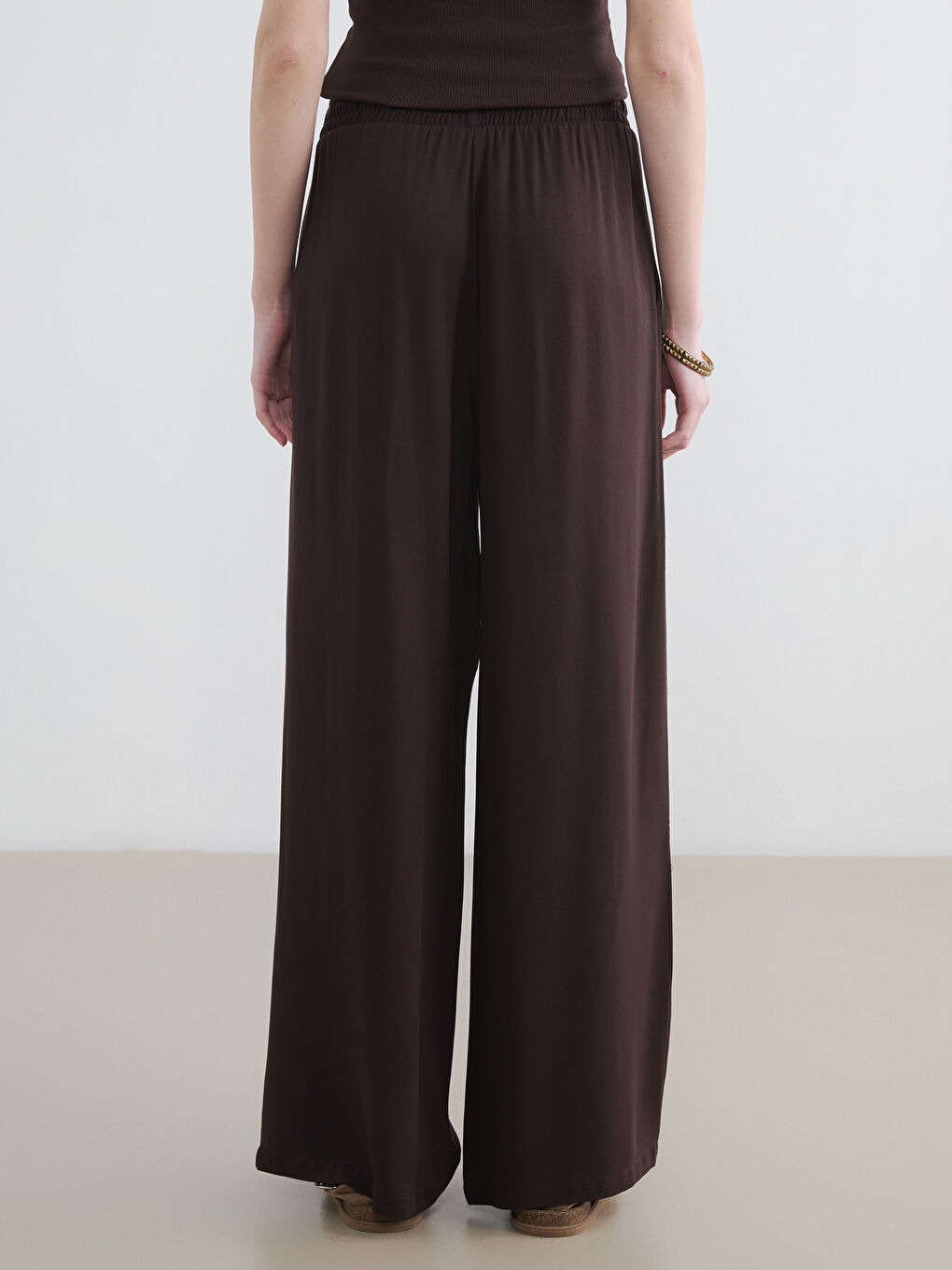 Elastic Waist Wide Leg Women's Trousers-3