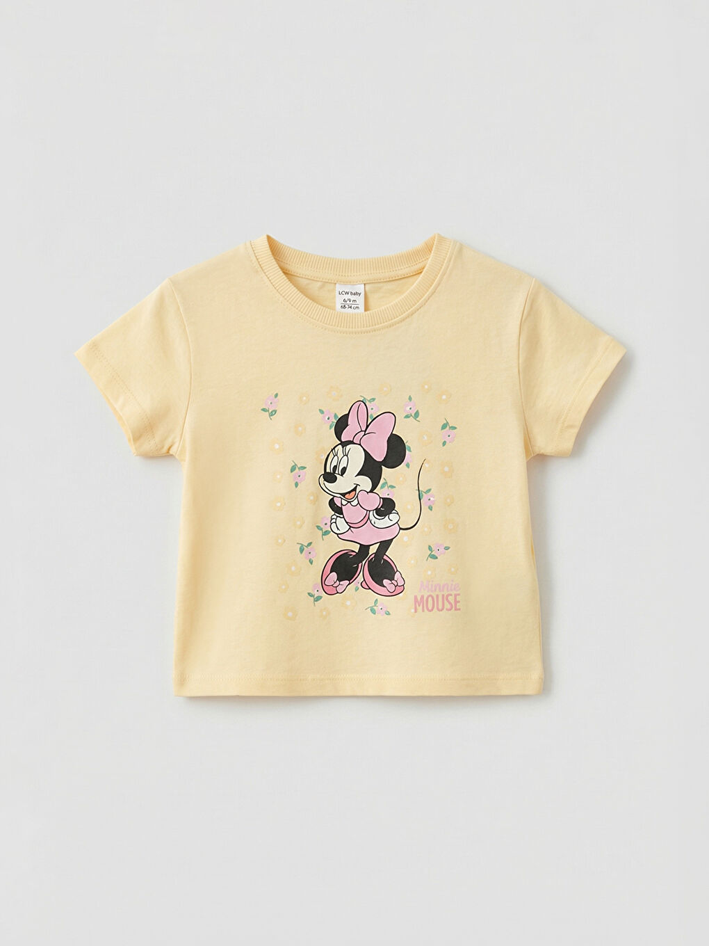 Bej Minnie Mouse Baskılı Kız Bebek Tişört