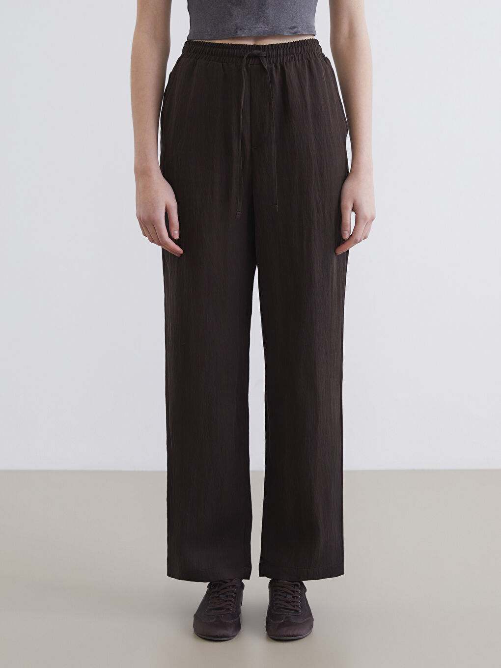 Textured Women's Trousers with Elastic Waistband-1