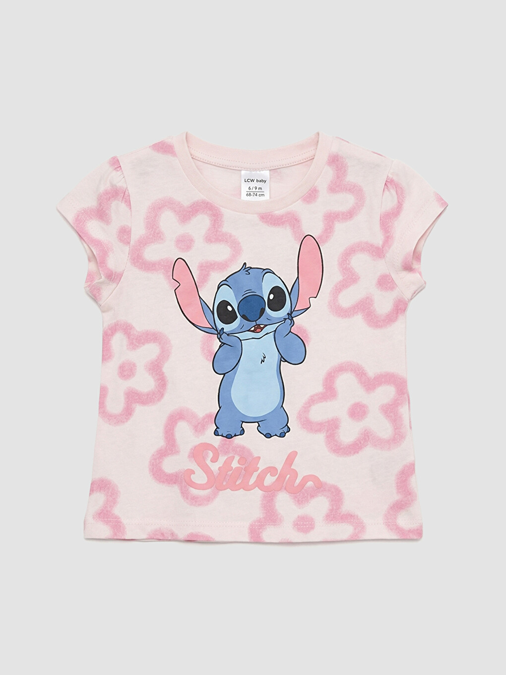 Pembe Stitch Baskılı Kız Bebek Tişört