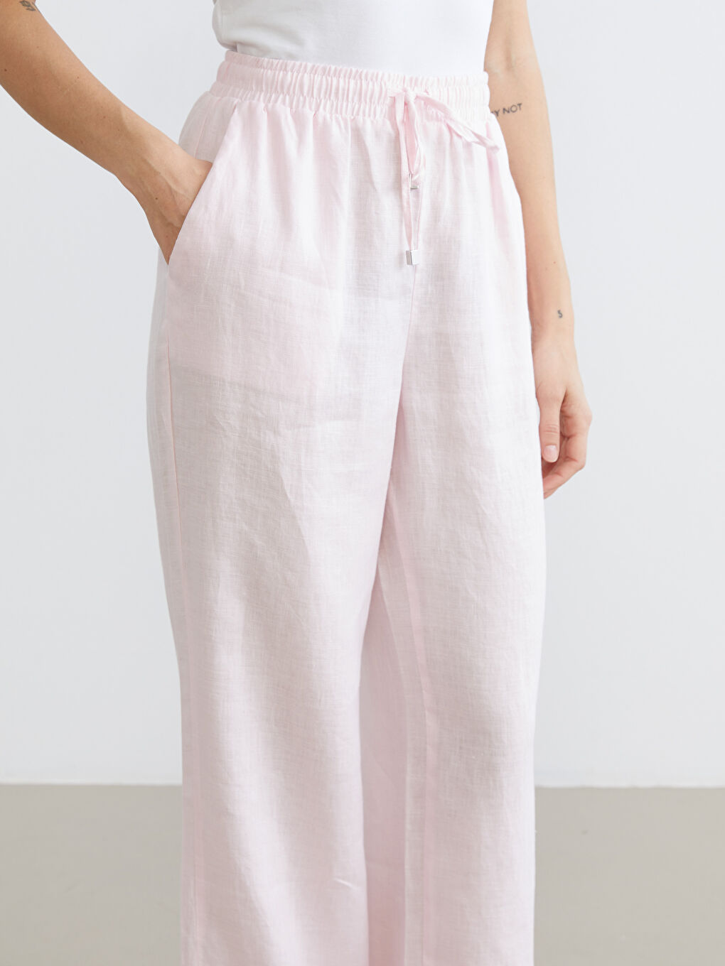 Elastic Waist Linen Women's Trousers-2