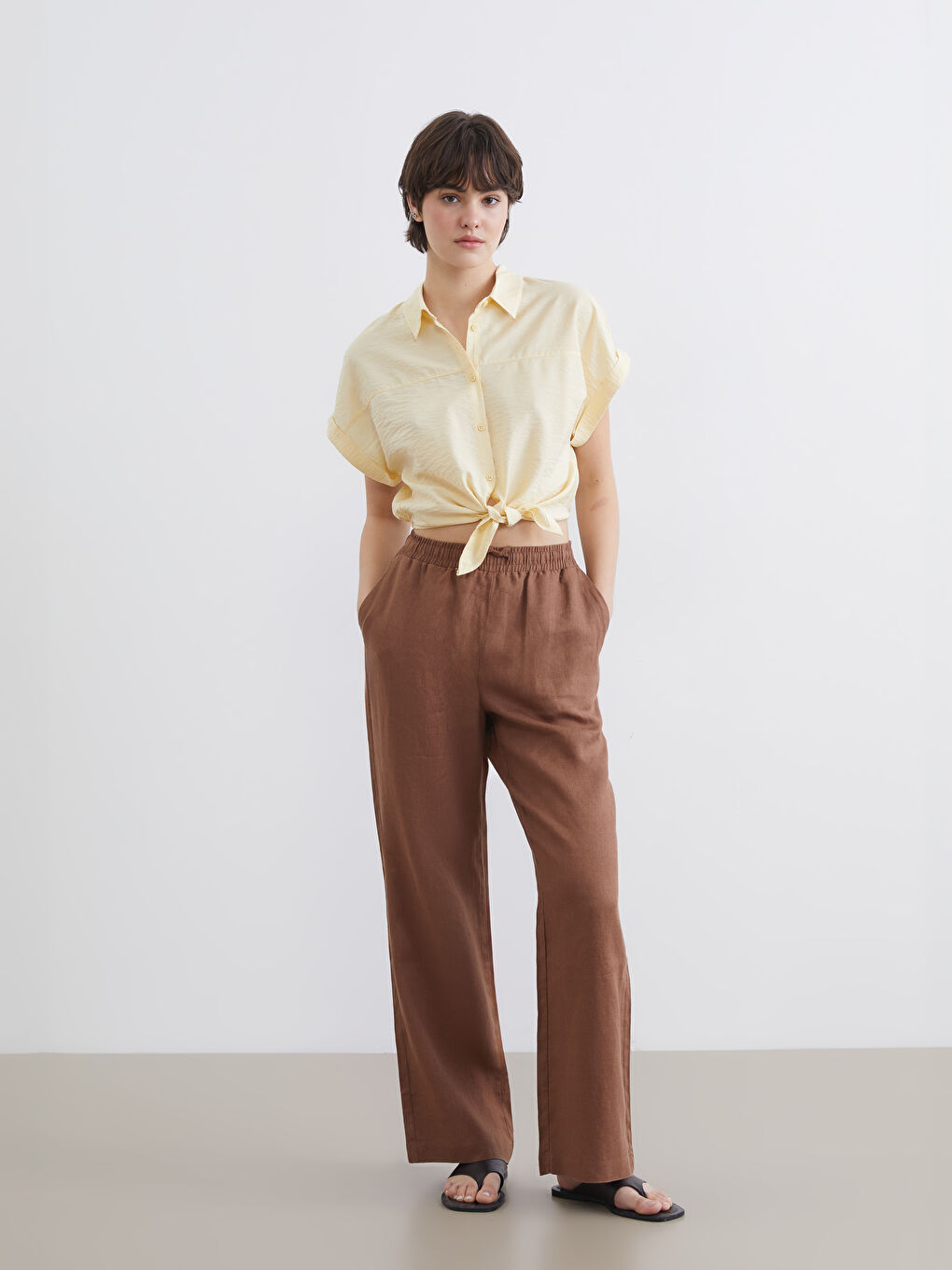 Beli Lastikli Keten Kadın Pantolon