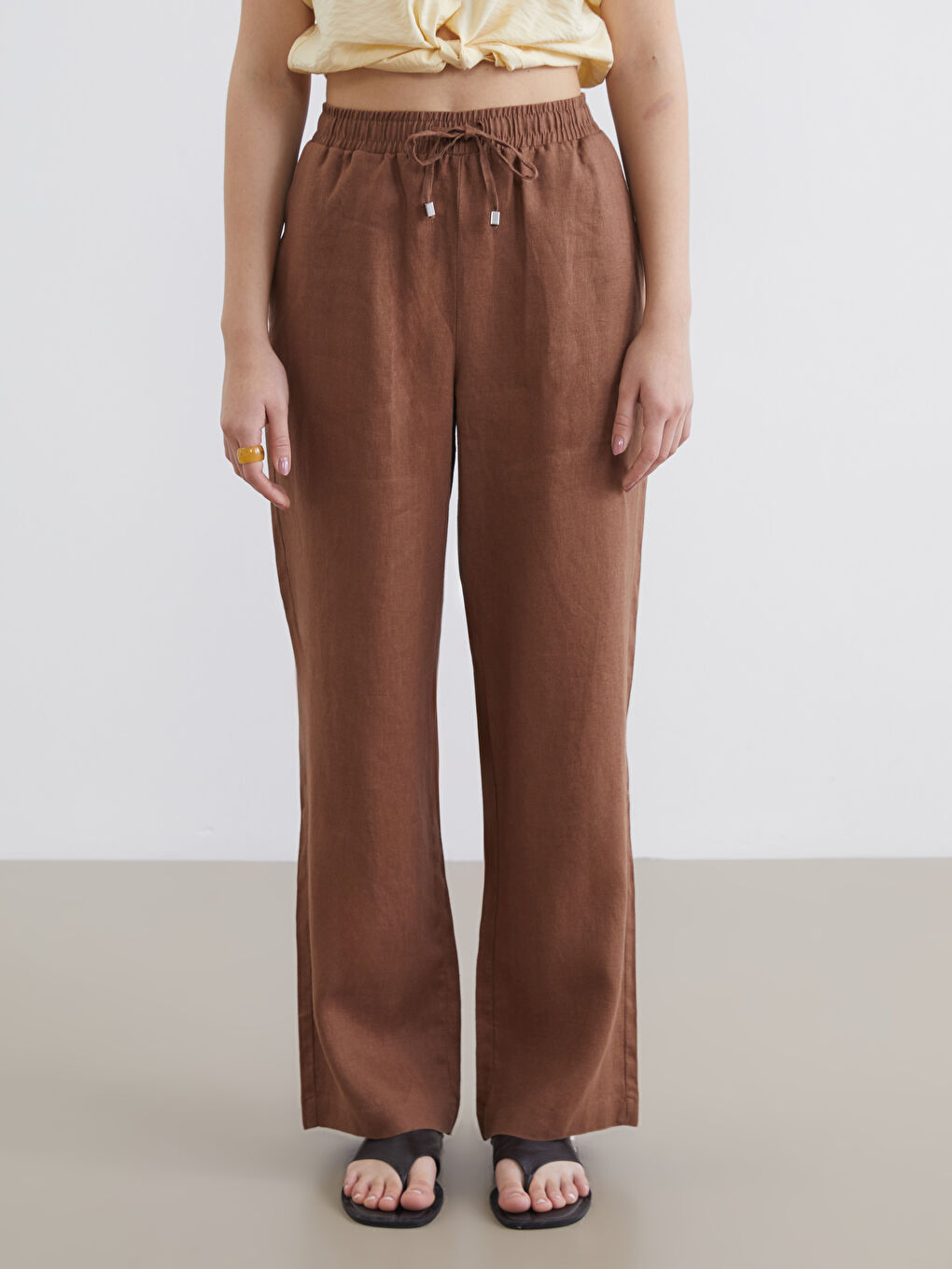 Beli Lastikli Keten Kadın Pantolon-1