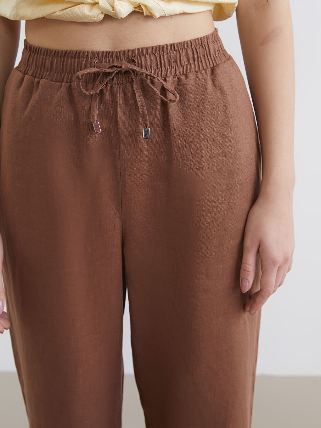 Beli Lastikli Keten Kadın Pantolon-2