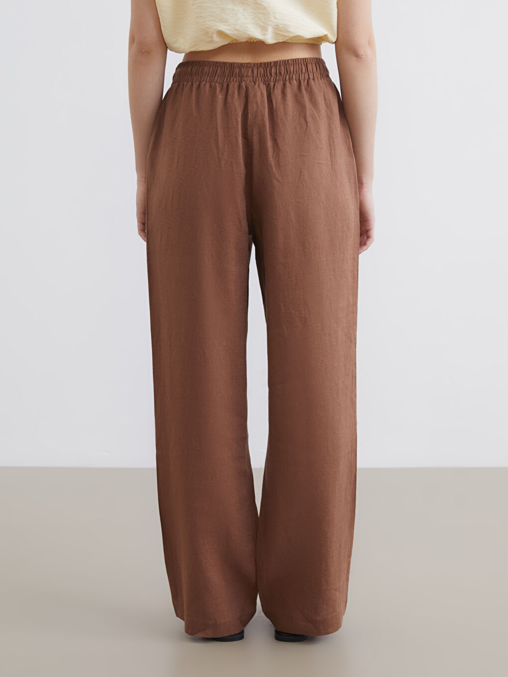 Beli Lastikli Keten Kadın Pantolon-3