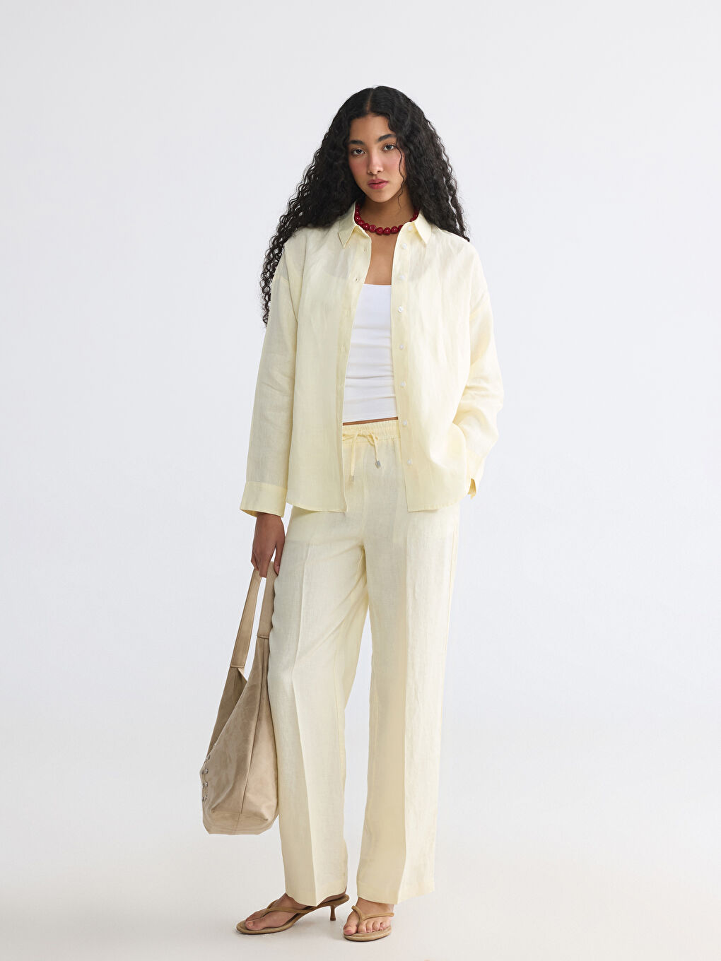 Elastic Waist Linen Women's Trousers-1