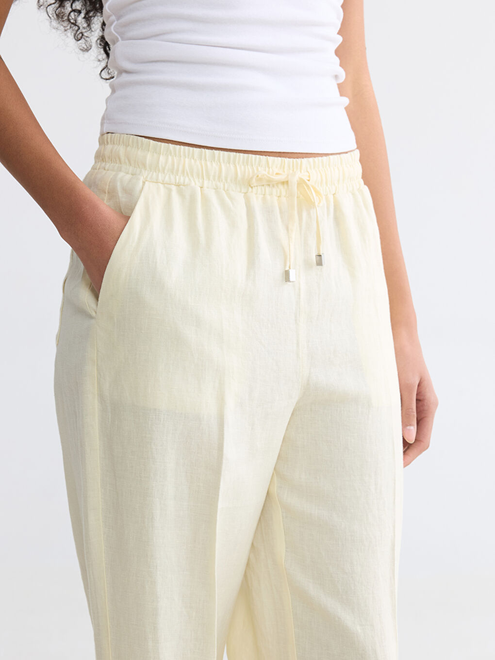 Elastic Waist Linen Women's Trousers-2