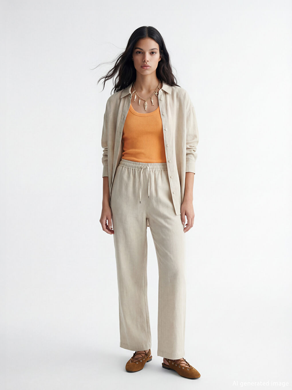 Oversize Keten Kadın Gömlek-1