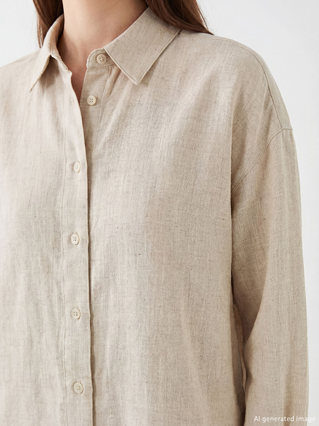 Oversize Keten Kadın Gömlek-2