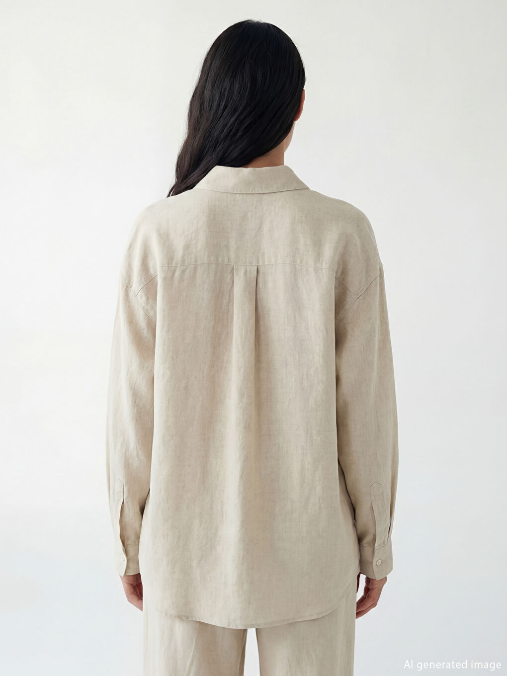 Oversize Keten Kadın Gömlek-3